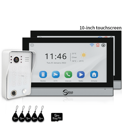 Anjielo 7/10 Inch 4-Wire WiFi Video Intercom System with 5-in-1 Unlock Fingerprint RFID Password App for Home Apartment