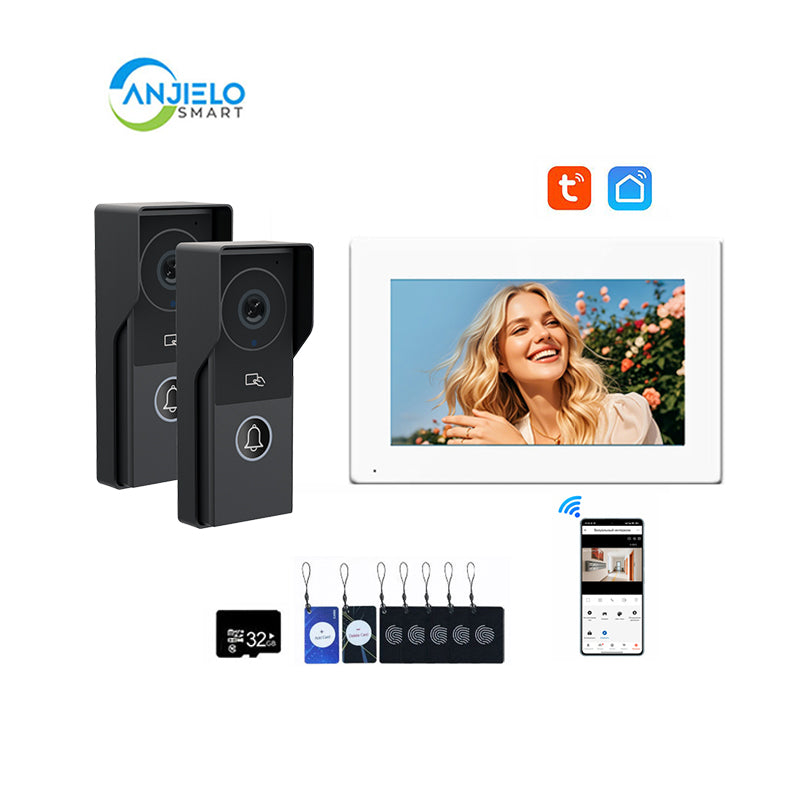 ANJIELO Smart Home Security Intercom System with 1080P 7/10-inch Touch Screen and Waterproof Door Phone, 140° Ultra-wide-angle Monitoring For Home