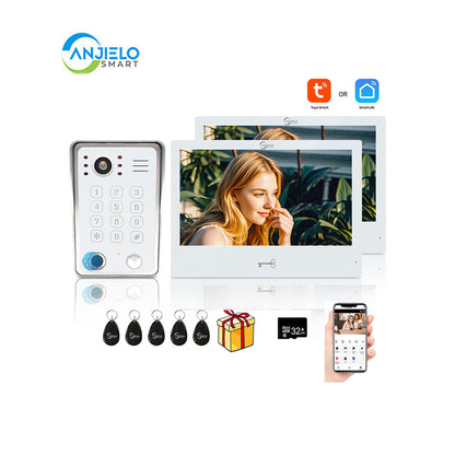 Anjielo WiFi Video Door Phone Apartment Intercom System Wired Touch Screen Monitor with 1080P HD Doorbell Camera,Supporting 5 in 1 Unlcking,Motion Detecting Tuya for Home Villa
