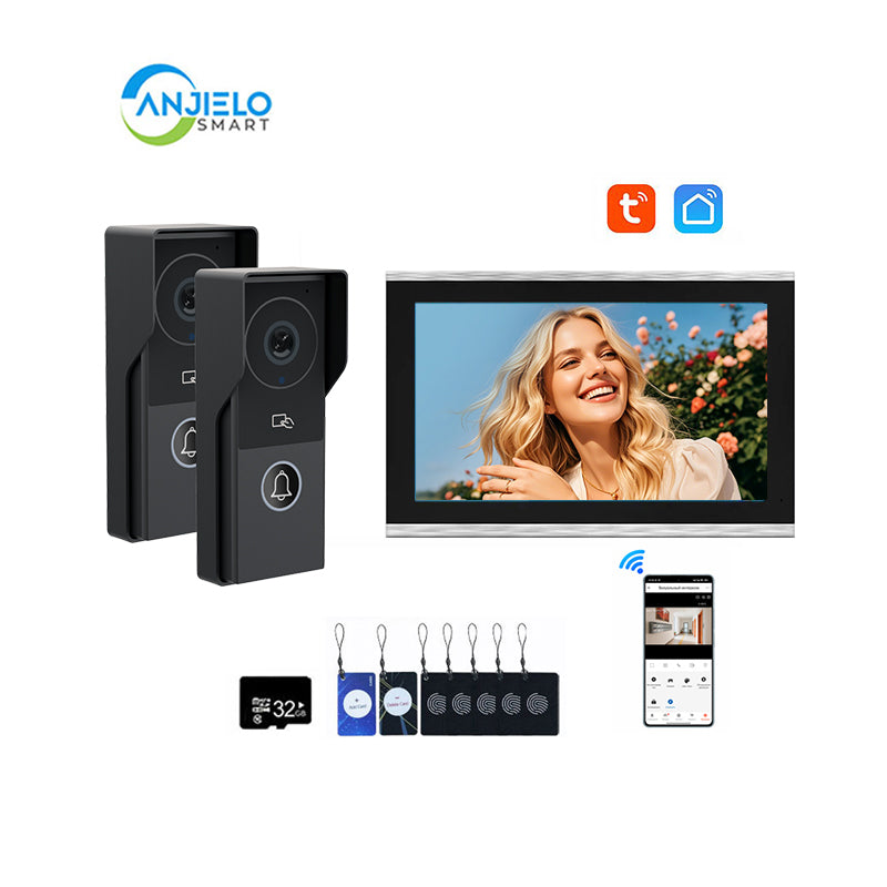 ANJIELO Smart Home Security Intercom System with 1080P 7/10-inch Touch Screen and Waterproof Door Phone, 140° Ultra-wide-angle Monitoring For Home