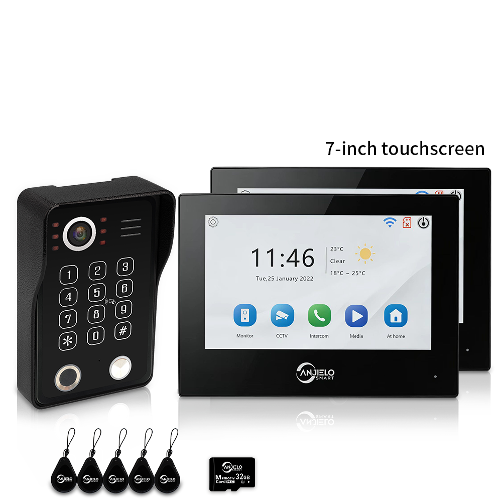 Anjielo 7/10 Inch 4-Wire WiFi Video Intercom System with 5-in-1 Unlock Fingerprint RFID Password App for Home Apartment