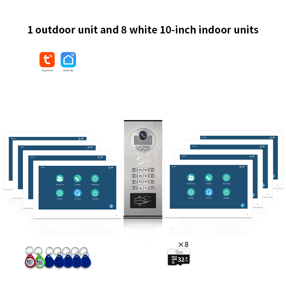 Anjielo Smart Home 1080P Tuya Building Smart Video Doorphone for Multi-Apartment Metal Doorbell Video Intercom System AHD 7inch Monitor