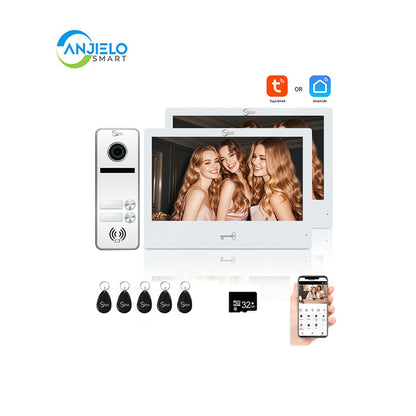 Anjielo Smart 4 Wire Tuya WiFi Anjielo Video Doorbell Intercom System - High Definition 1080p Cameras with Touch Screen Monitors for Apartments