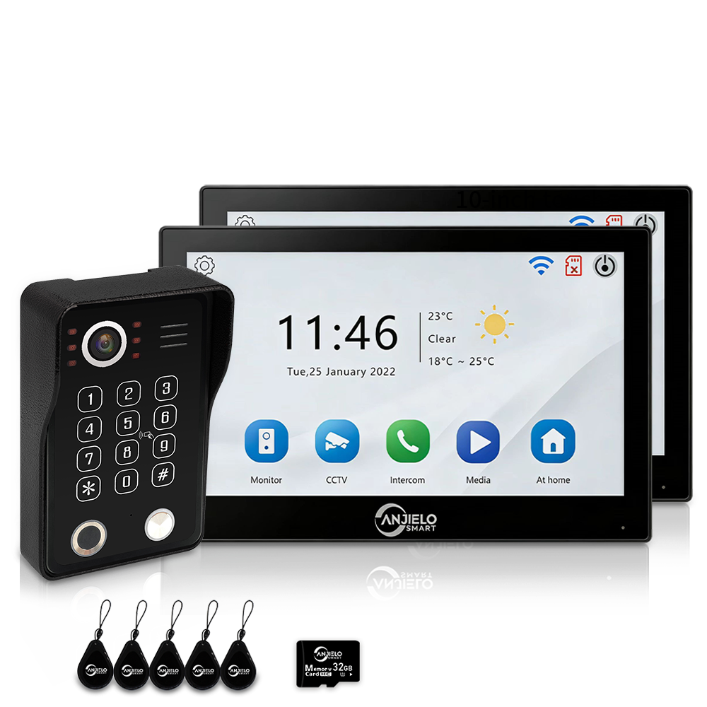 Anjielo 7/10 Inch 4-Wire WiFi Video Intercom System with 5-in-1 Unlock Fingerprint RFID Password App for Home Apartment
