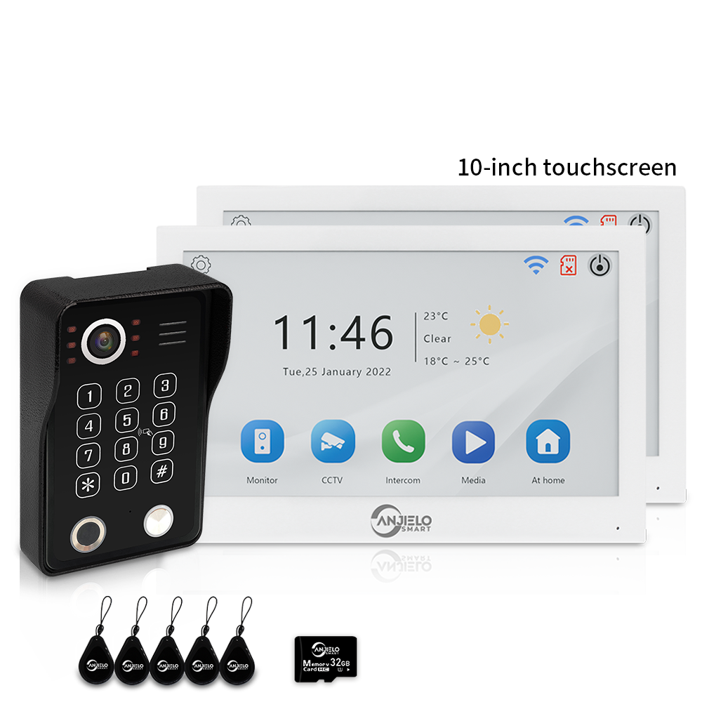 Anjielo 7/10 Inch 4-Wire WiFi Video Intercom System with 5-in-1 Unlock Fingerprint RFID Password App for Home Apartment