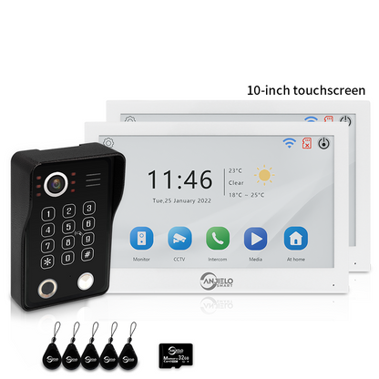 Anjielo 7/10 Inch 4-Wire WiFi Video Intercom System with 5-in-1 Unlock Fingerprint RFID Password App for Home Apartment