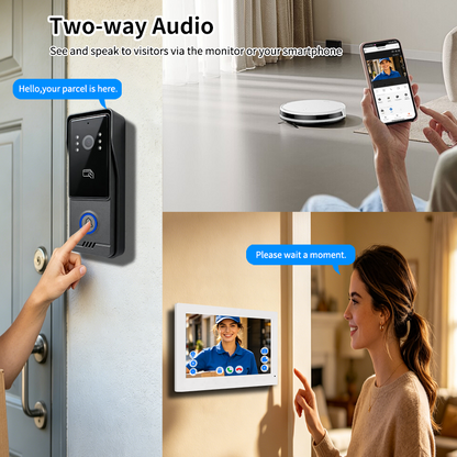 Tuya Smart 4‑Line Wired Video Intercom System, 10" Touch Screen Video Door Phone, RFID Unlock IP65 Doorbell Camera for Villa Home Security