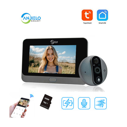 Anjielo Smart Home 1080P Cat's Eye Video Smart Doorbell Cat's Eye Tuya WiFi Cat's Eye Camera Viewer Smart Doorbell Monitoring Kit Supports Night Vision