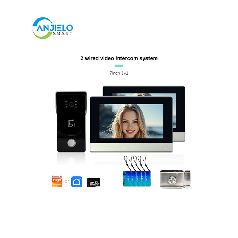 Anjielo Smart Home 1080P 2 Wired Video Doorbell Intercom System Tuya Wifi Motion Dection Doorbell With 7 /10Touch Screen Security Syste for home