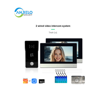 Anjielo Smart Home 1080P 2 Wired Video Doorbell Intercom System Tuya Wifi Motion Dection Doorbell With 7 /10Touch Screen Security Syste for home