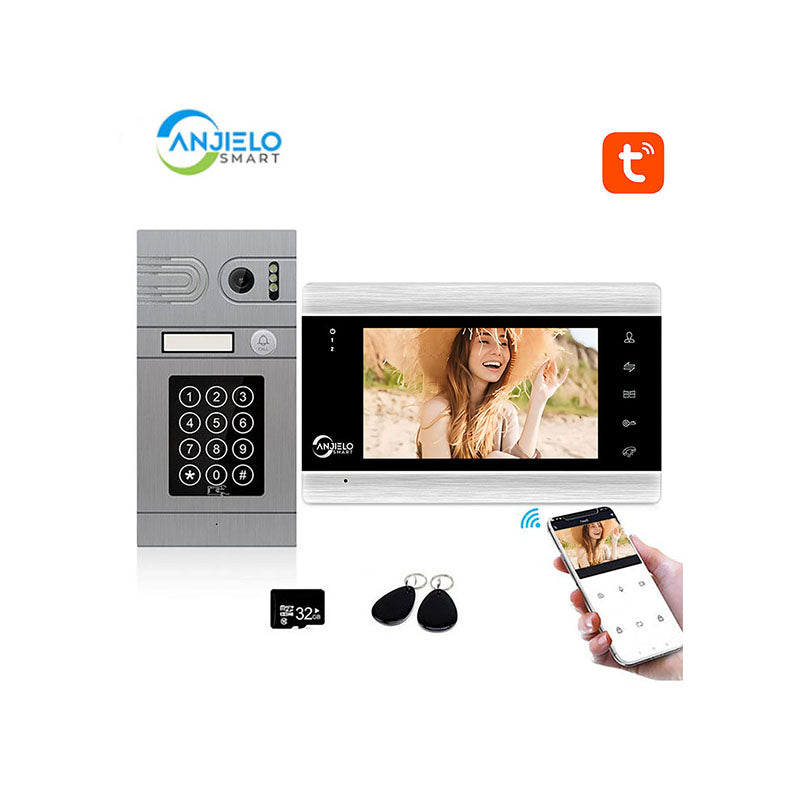 Anjielo Smart Home Tuya Smart App Remote Control WiFi Video Door Phone Intercom Access Control System Motion Detection With Code Keypad/RFID Card