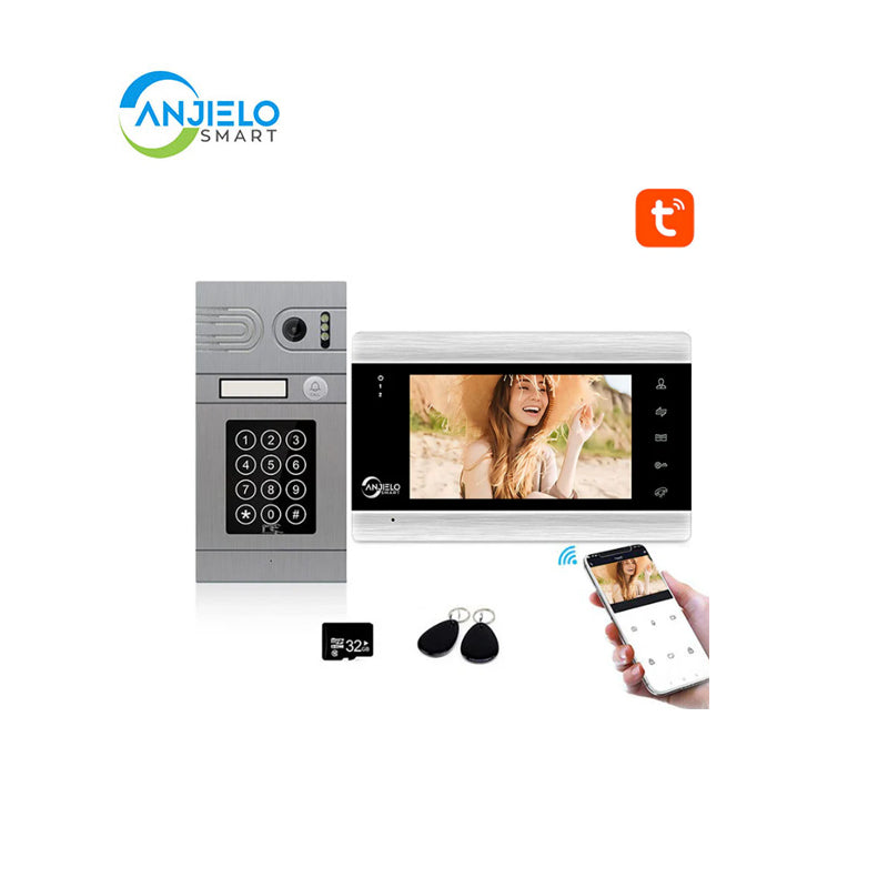 Anjielo Smart Home Tuya Smart App Remote Control WiFi Video Door Phone Intercom Access Control System Motion Detection With Code Keypad/RFID Card