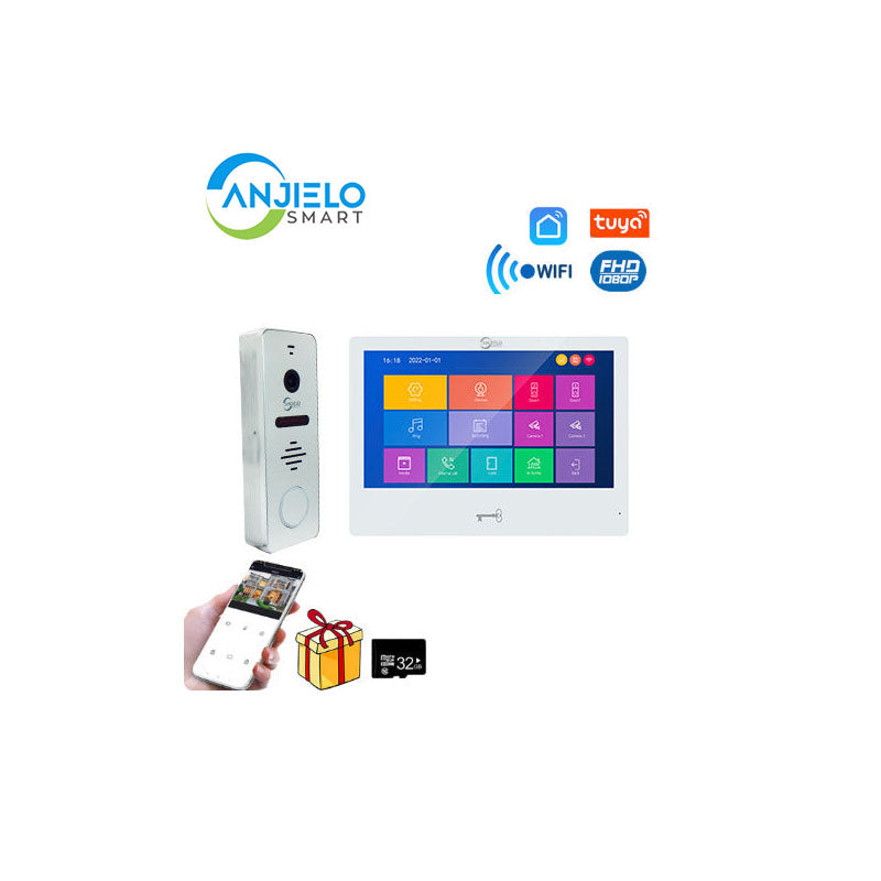 Anjielo smart Home Tuya 10 Inch Touch Screen Monitor Smart Home with 1080P 160°Wide View Angle Doorbell Camera Video Intercom System For Home