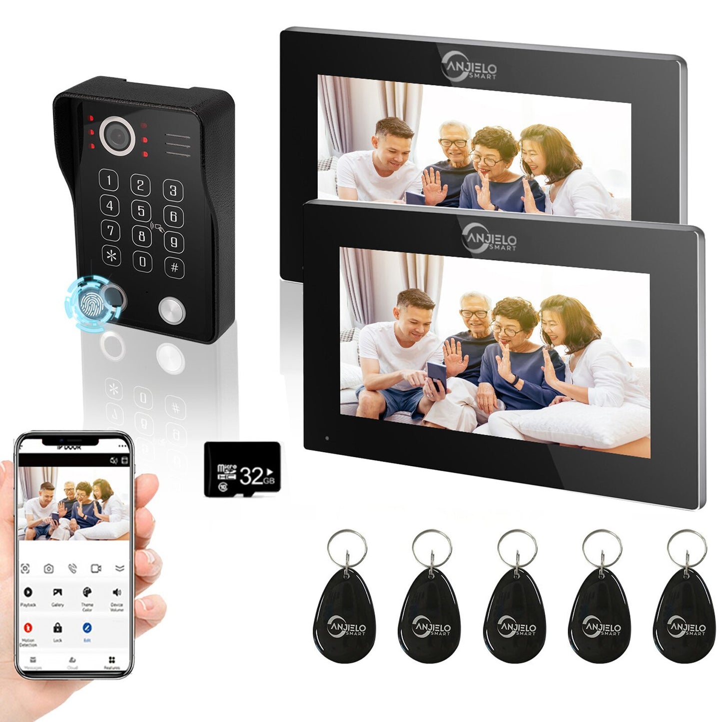 Anjielo Smart Wifi Doorbell Cam by Tuya - 1080p HD Security and Multiple Unlock Options Including RFID Cards