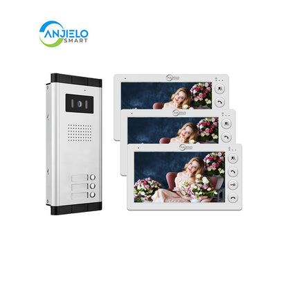 AnjieloSmart Home 4 Wired Video Intercom 7 Inch Monitor Video Door Intercom for2/3/4/5/6/8/10/12 Multi-Units Video Doorbell for ID Card to Unlock