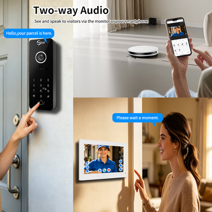 4-Wire Tuya Smart Video Intercom System, 10 Inch Touch Screen Indoor Monitor, Wired Doorbell Camera with Keypad, Two-Way Audio, PIR Motion Detection, Remote Unlock, Night Vision for Home Villa Security