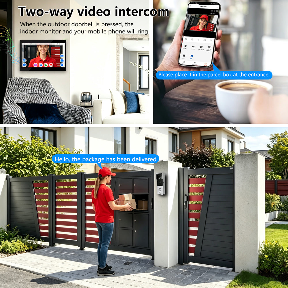Tuya Smart IP Video Intercom System | 7/10 Inch Touch Monitor, 1080P Wired Doorbell Camera, RFID Card, Remote Unlock, Two-Way Audio, Infrared Night Vision for Villa Home Security