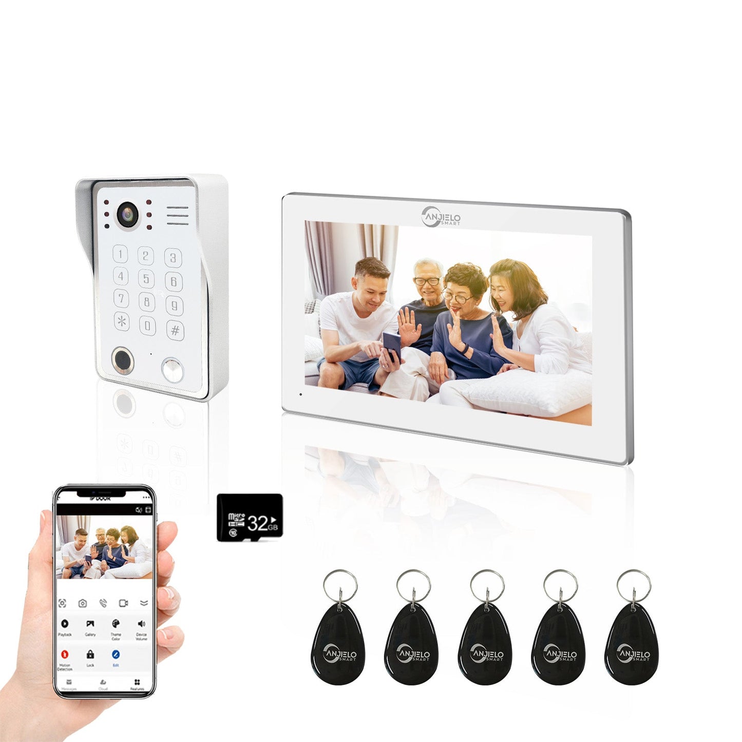 Anjielo Smart Wifi Doorbell Cam by Tuya - 1080p HD Security and Multiple Unlock Options Including RFID Cards