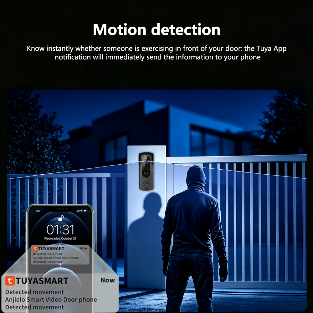 ANJIELO SMART 4-Wire Tuya Video Intercom System, 1080P Wired Villa Door Phone, Motion Detection, IR Night Vision, Multi Indoor Monitor Intercom, RFID Card + APP Remote Unlock