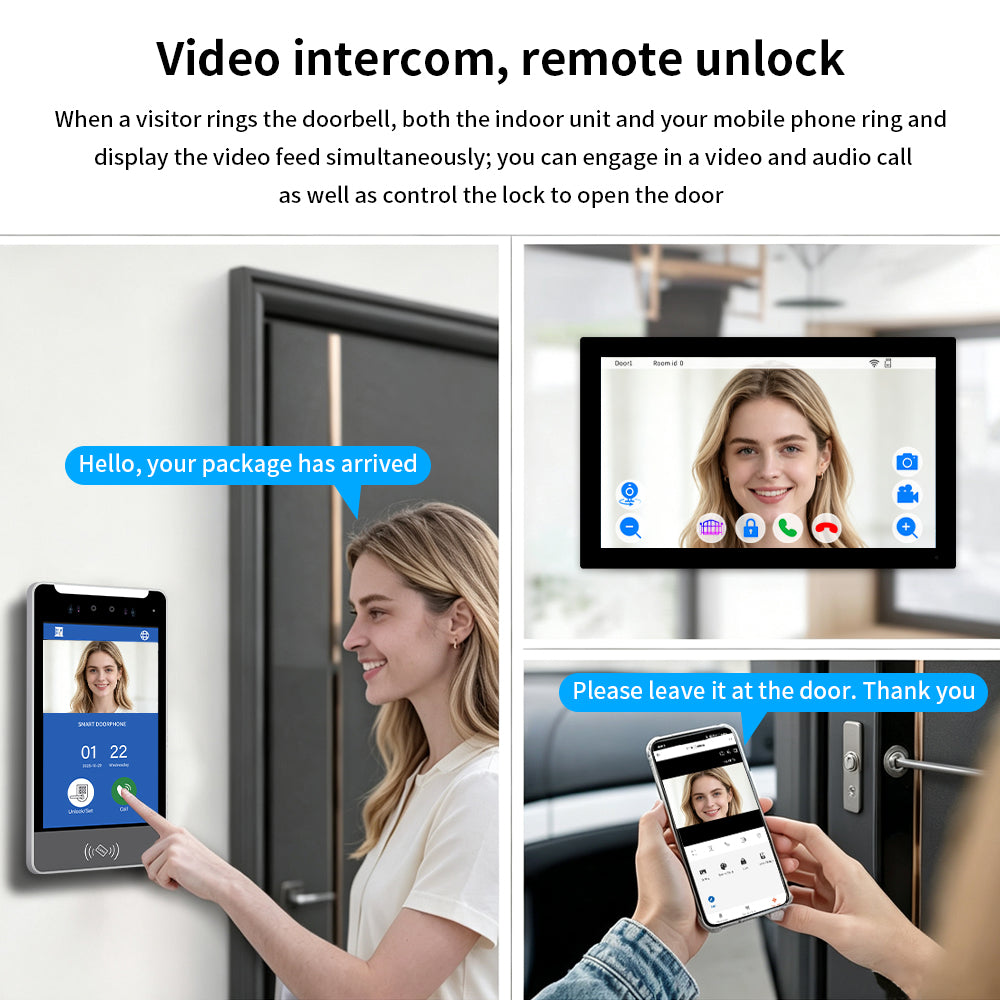 Tuya Smart 3D Facial Recognition Video Intercom System, 5/8 Inch Outdoor Station + Indoor Monitor, 5 Ways Unlock, 1080P Two-Way Video Doorbell, IP65 Waterproof Access Control Door Phone for Villa Home Security