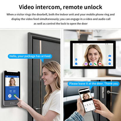 Tuya Smart 3D Facial Recognition Video Intercom System, 5/8 Inch Outdoor Station + Indoor Monitor, 5 Ways Unlock, 1080P Two-Way Video Doorbell, IP65 Waterproof Access Control Door Phone for Villa Home Security