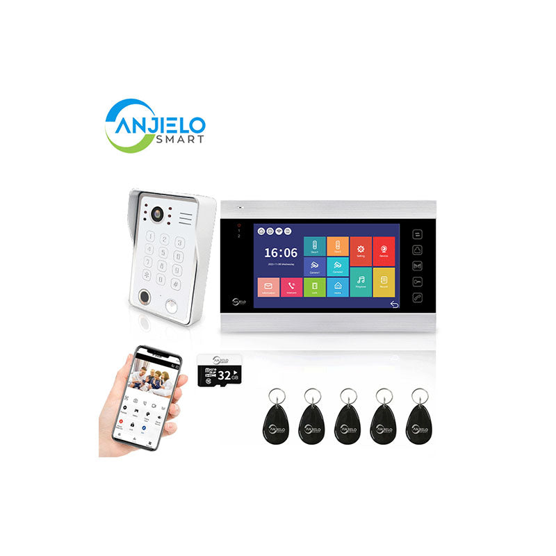 Anjielo Smart Home WiFi-Enabled 7" Touchscreen Video Doorphone - 1080p Resolution & App-Controlled Remote Locking for Android & iOS Devices