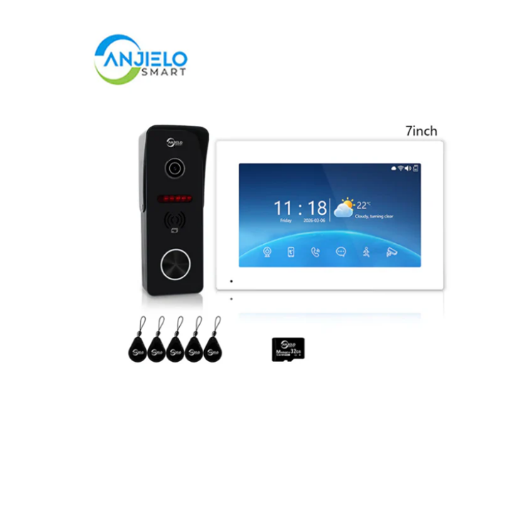 ANJIELO SMART 4-Wire Video Intercom: IP65 waterproof + infrared night vision + motion detection alerts + Tuya remote unlock + digital photo frame/background music – one device for whole-home security and smart living.