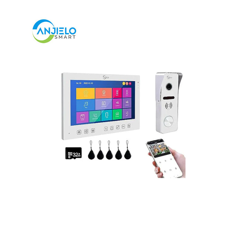 Anjielo Smart Home Wireless Video Smart Video Intercom System 7 Inch Touch Key 1080P Camera 160° Angle WiFi Tuya IC Card Unlocking Motion Detect Night Vision for Home Apartment(Wired)