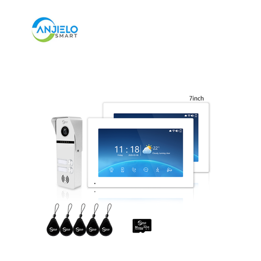Tuya Smart 4-Family Video Intercom Doorbell System | 1080P 148° Wide Angle Camera, RFID Card Unlock, 4 Indoor Touch Monitors, Motion Detection, Night Vision, Video Record Playback, Background Music & Digital Photo Frame