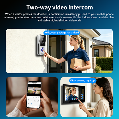 Wired 4‑Wire Smart Video Doorbell Intercom System | 1080P Infrared Night Vision IP65 Waterproof Tuya WiFi Video Door Phone with Touch Screen Monitor Motion Detection 3‑Way Unlock for Home Security