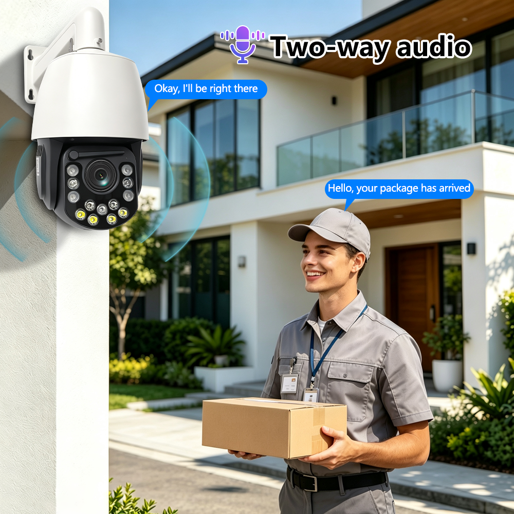 Outdoor 5MP 30X Zoom PTZ Security Camera with Wiper, PoE IP Speed Dome Camera 360° Auto Human Tracking Two-Way Audio