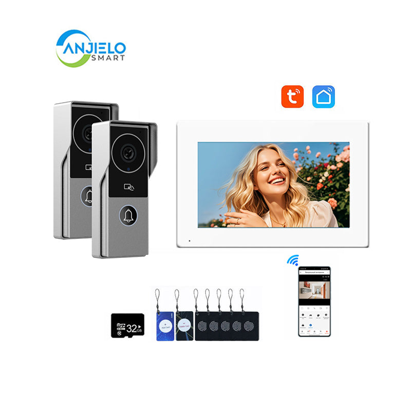ANJIELO Smart Home Security Intercom System with 1080P 7/10-inch Touch Screen and Waterproof Door Phone, 140° Ultra-wide-angle Monitoring For Home
