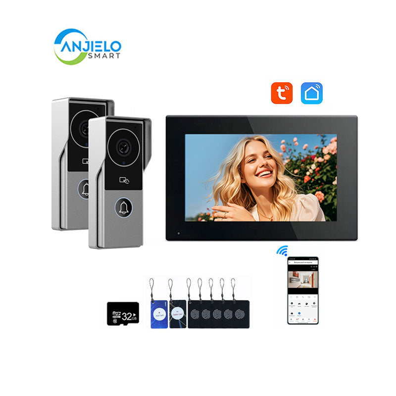 ANJIELO Smart Home Security Intercom System with 1080P 7/10-inch Touch Screen and Waterproof Door Phone, 140° Ultra-wide-angle Monitoring For Home