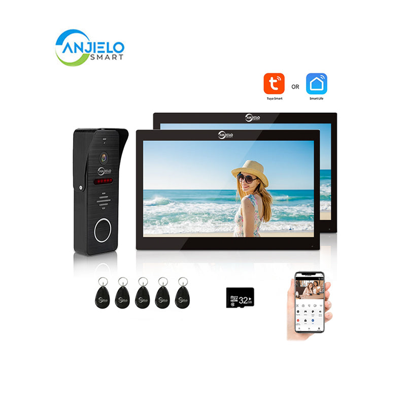 Anjielo Smart Home Wired Video Doorbell Apartment Intercom 7 inch Touch Monitor 1080P Door Camera TUYA Smart Home Door Phone Kits 3 in 1 Unlock RFID Card for Home Villa,32G