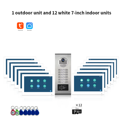 Anjielo Smart Home 1080P Tuya Building Smart Video Doorphone for Multi-Apartment Metal Doorbell Video Intercom System AHD 7inch Monitor