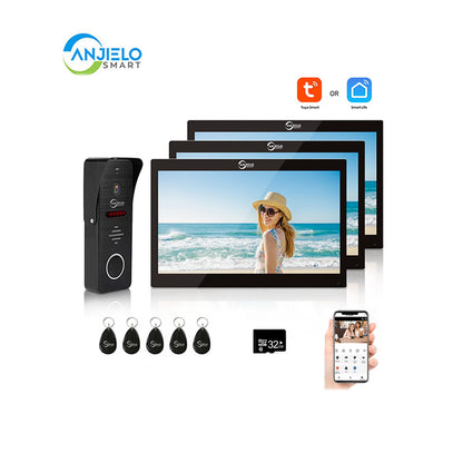 Anjielo Smart Home Wired Video Doorbell Apartment Intercom 7 inch Touch Monitor 1080P Door Camera TUYA Smart Home Door Phone Kits 3 in 1 Unlock RFID Card for Home Villa,32G