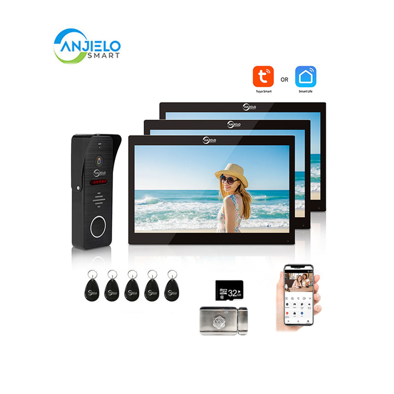 Anjielo Smart Home Wired Video Doorbell Apartment Intercom 7 inch Touch Monitor 1080P Door Camera TUYA Smart Home Door Phone Kits 3 in 1 Unlock RFID Card for Home Villa,32G