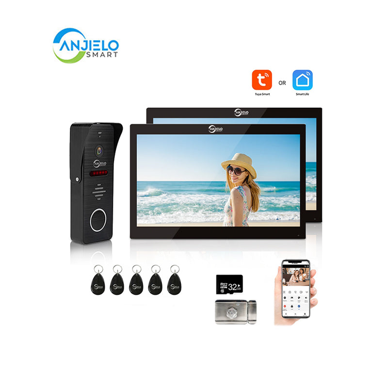 Anjielo Smart Home Wired Video Doorbell Apartment Intercom 7 inch Touch Monitor 1080P Door Camera TUYA Smart Home Door Phone Kits 3 in 1 Unlock RFID Card for Home Villa,32G