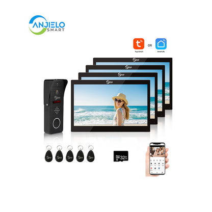 Anjielo Smart Home Wired Video Doorbell Apartment Intercom 7 inch Touch Monitor 1080P Door Camera TUYA Smart Home Door Phone Kits 3 in 1 Unlock RFID Card for Home Villa,32G