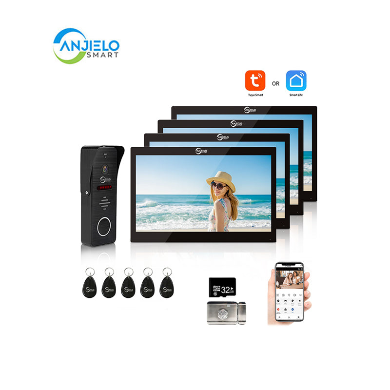 Anjielo Smart Home Wired Video Doorbell Apartment Intercom 7 inch Touch Monitor 1080P Door Camera TUYA Smart Home Door Phone Kits 3 in 1 Unlock RFID Card for Home Villa,32G