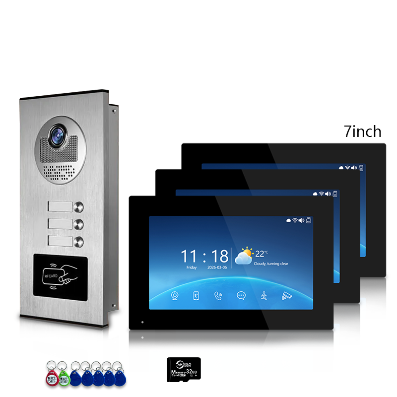 Multi-Family 4-Wire Video Intercom Doorbell System, 1080P HD Camera, 3 Unlock Methods, Tuya Smart App, 2-12 Units, Night Vision & Motion Detection