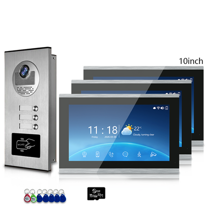 Multi-Family 4-Wire Video Intercom Doorbell System, 1080P HD Camera, 3 Unlock Methods, Tuya Smart App, 2-12 Units, Night Vision & Motion Detection