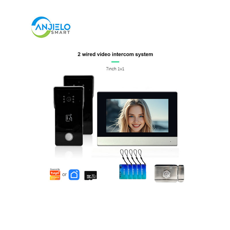 Anjielo Smart Home 1080P 2 Wired Video Doorbell Intercom System Tuya Wifi Motion Dection Doorbell With 7 /10Touch Screen Security Syste for home