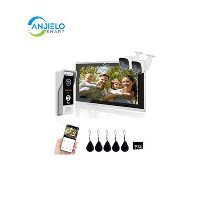 ANJIELO SMART HOME TUYA Video Doorbell Intercom(Wired), 1080P Video Doorbell Camera with 10" Touch Screen Monitor,Support Motion Detection, Multiple Unlocking Methods, 2 Cameras