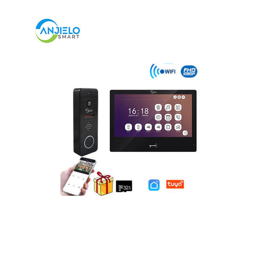 Anjielo smart Home Tuya 10 Inch Touch Screen Monitor Smart Home with 1080P 160°Wide View Angle Doorbell Camera Video Intercom System For Home
