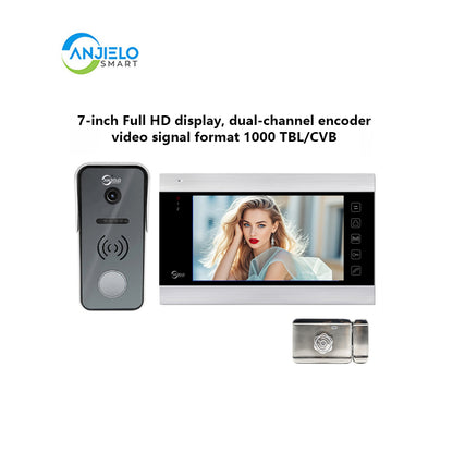 Anjieo Smart Home 4 Wired Video Intercom with 7-inc Display and Infrared Night Vision for Remote Monitoring