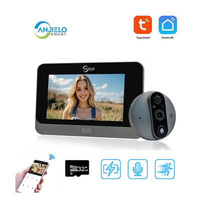 Anjielo Smart Home 1080P Cat's Eye Video Smart Doorbell Cat's Eye Tuya WiFi Cat's Eye Camera Viewer Smart Doorbell Monitoring Kit Supports Night Vision