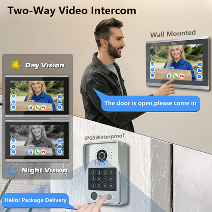 Anjielo Newest 4 wire Video Intercom System With Photo Frame Video Doorbell Motion Detection 5 in 1 unlocking Video Doorphone with Infrared Night Vision for Home and Villa