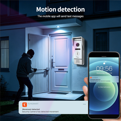 Tuya Smart WiFi Video Intercom System 7 Inch Touch Screen Monitor, 2-Way Audio Doorbell Camera, Infrared Night Vision Motion Detection Home Security Door Phone