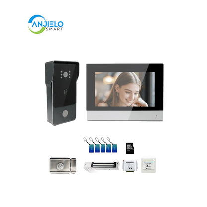 Anjielo Smart Home Tuya Smart IP Video Intercom System Two Wired Doorbell 1080P Camera 7 Inch Touch Screen Password IC Card Unlock Door